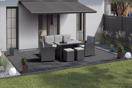 Terrassenplatten Sonderposten Manhattan Outdoor schwarz 60x90x2 cm Schieferoptik matt R10