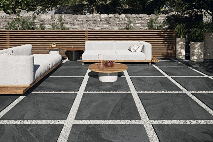 Terrassenplatten Sonderposten Annapurna Outdoor negro 80x80x2 cm Schieferoptik matt R11C