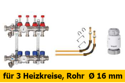Schlüter Bekotec Anschlusspaket  für 3 Heizkreise Rohr Ø 16 mm